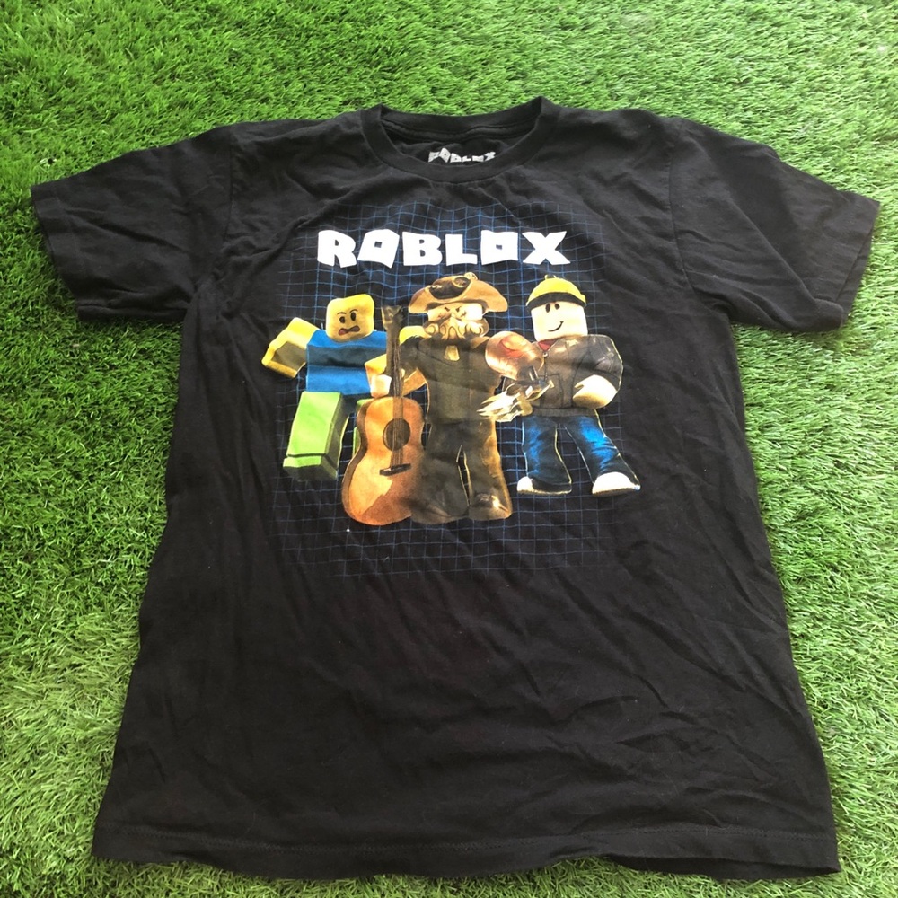 Roblox Graphic T-shirt Black with grid and animation Sz Large